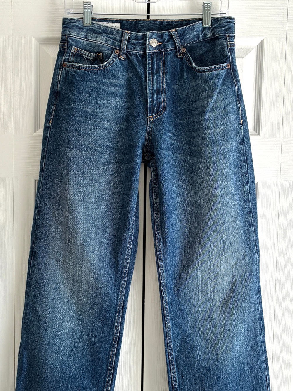 ZARA Wide Leg Jeans Size 6 High Rise 29/33 Medium Wash 100% Cotton Relaxed Denim - Picture 5 of 15